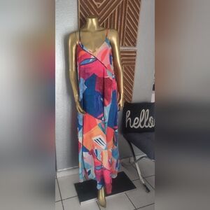 Nicole Miller Abstract Print Matte Charmuse Maxi Dress Sz Medium